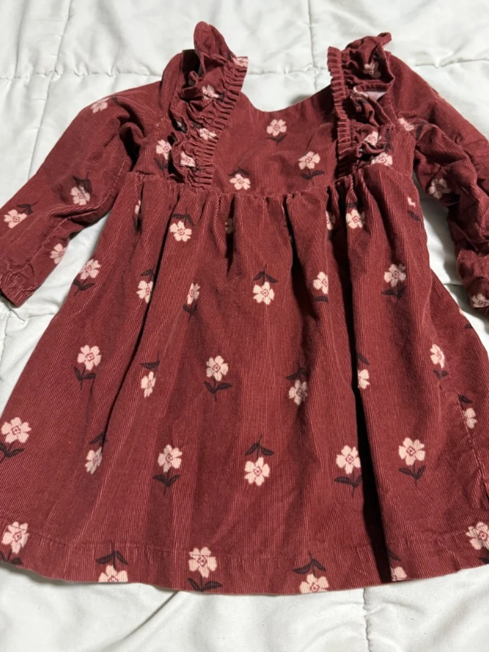 Burgundy 100% Cotton Thick Flower Dress with Ruffles 18 Month Carters Girls